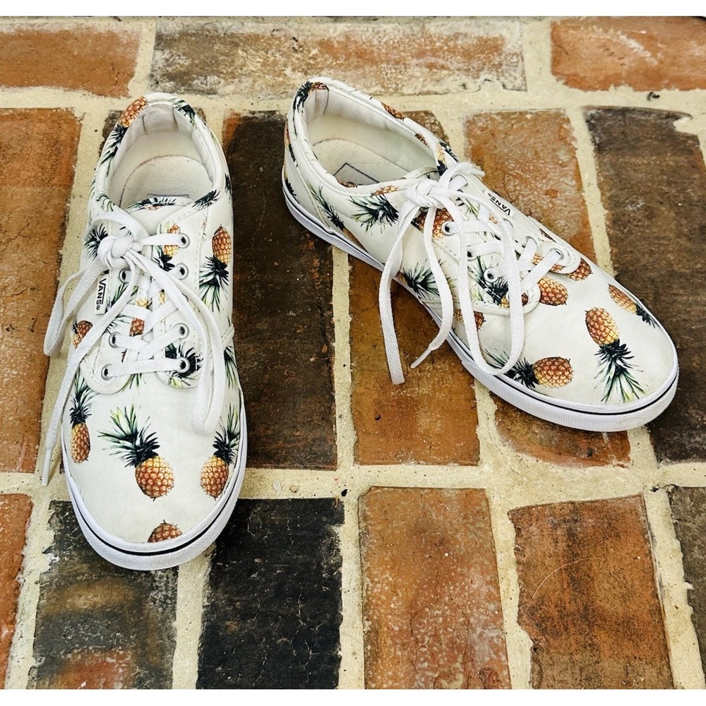 Vans White Pineapple Sneakers Tropical Low Top Lace Up Skate Shoes Women's 7.5